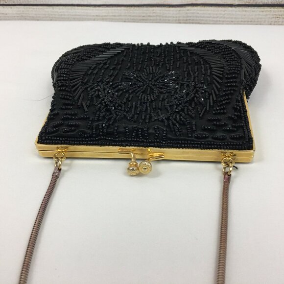 VTG Ed B Robinson Handbag Purse Beaded Black Kiss Clasp - Picture 4 of 10
